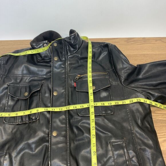 Levis Mens Sherpa Lining Faux Leather Bomber Jacket Dark Brown Size XL - Picture 3 of 9
